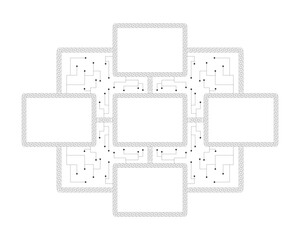 Blank blockchain network with digital connections 2D line object. Interconnected empty blocks with circuits and chains links isolated clipart vector ink outline item. Monochrome spot illustration