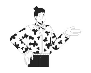 Stylish country man in patterned jacket and neckerchief 2D line character. Modern caucasian cowboy in trendy rural-inspired fashion isolated vector ink outline person. Monochromatic spot illustration