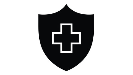 Black shield icon featuring a white plus sign representing medical protection