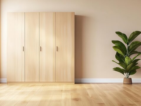 Modern Scandinavianstyle cupboard with a light beech finish, simple door pulls, and clean proportions