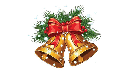 Holiday Cheer: Two golden bells, adorned with a vibrant red bow and set against a backdrop of fresh pine, herald the festive season. The scene exudes the spirit of joy and the magic of celebration.