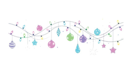 Festive Garland of Ornaments and Lights: A vibrant display of festive ornaments and twinkling lights cascade across, illuminating the scene.