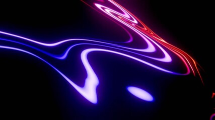 Neon Glowing Purple and Red Curves on Black Background, Looped Animation