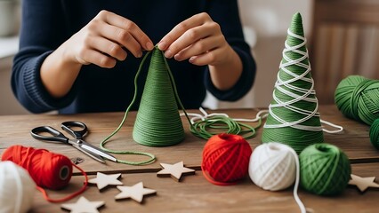 Crafting Christmas Trees - A Festive DIY Project with Yarn.