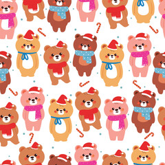 seamless pattern cute cartoon bear with Christmas outfit for Christmas and winter wallpaper and gift wrap paper
