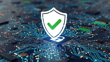 Cybersecurity Shield on Circuit Board - Protecting Digital Information.