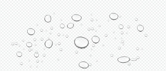 Realistic water drops and bubbles on transparent background clear liquid droplets, condensation, wet surface texture