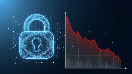 Cybersecurity Threat Impact - Lock Icon and Declining Graph Illustration.