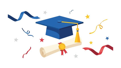 Graduation Celebration: A festive illustration of a graduation cap, diploma, and confetti, symbolizing academic achievement and celebration.