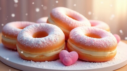 A tempting assortment of pink frosted donuts with creamy filling, perfect for any sweet treat occasion.