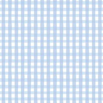 Gentle blue gingham seamless pattern with imperfect vertical and horizontal lines