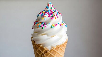 Delicious Soft Serve Ice Cream Cone with Colorful Sprinkles.