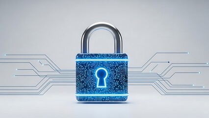 Digital Security - Glowing Padlock with Circuit Board Design.