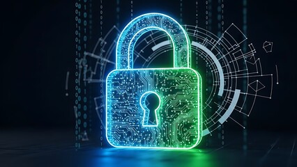 Digital Security Lock - Cyber Protection and Data Encryption Concept.