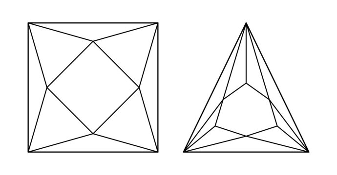 Diamond in Princess, Trillion cut shape. Gemstone outline flat icon for jewellery design, branding, packaging, minimalist logotype. Set of Brilliant Trillion triangular, Princess square cut templates.