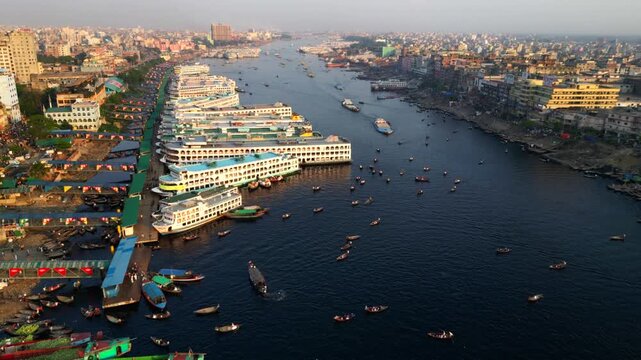 Crowded River Terminal of Old Dhaka | Asian Water Transport Hub