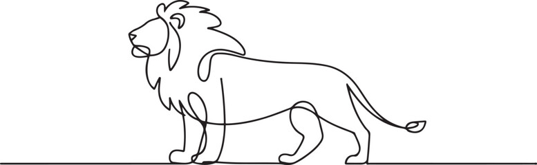Single line drawing of Lion - Vector line art. one line Icon drawing