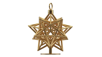 Intricate gold star pendant detailed filigree design isolated on transparent background