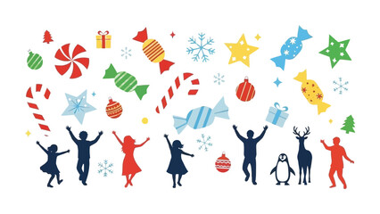 Holiday Cheer Silhouette: A vibrant arrangement of festive icons and joyous silhouettes encapsulates the spirit of holiday celebration, offering a cheerful and inviting aesthetic.