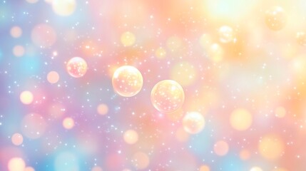 Pastel bokeh background with glowing bubbles and sparkling lights