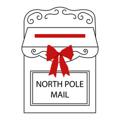 Hand drawn north pole Christmas mailbox. Festive holiday letterbox.	
