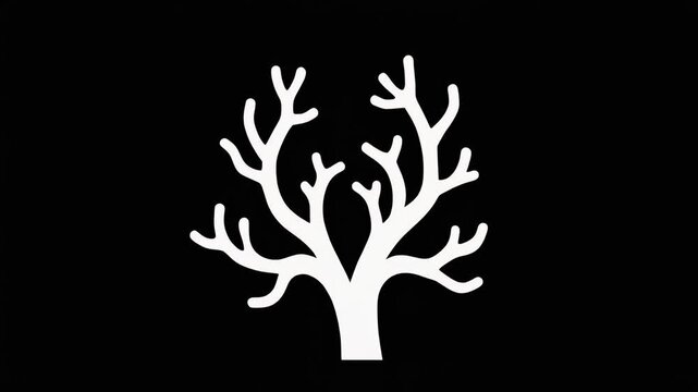 Black vector silhouette illustration of a nature tree with roots, leaves, and a subtle animal branch design. Elkhorn coral silhouette, 