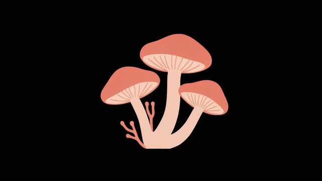 Cartoon illustration of a hand holding a wild red and white toadstool mushroom in a green forest during autumn season. Mushroom coral form, 
