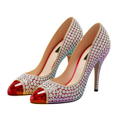 Naklejka premium Stunning red high heel shoes adorned with sparkling crystals