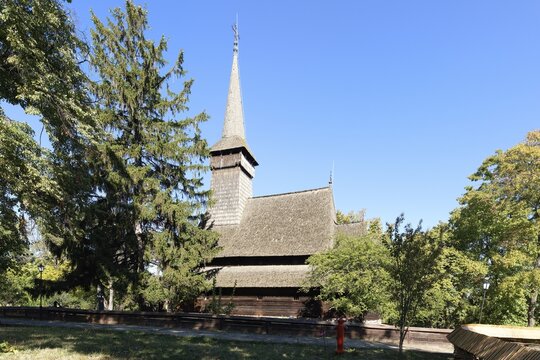 Traditional Maramures wooden church from Dragomiresti, Village Museum, Bucharest, Romania