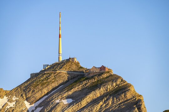 Summit of S&auml;ntis with Berggasthof Alter S&auml;ntis, Alpstein, Appenzell, Switzerland