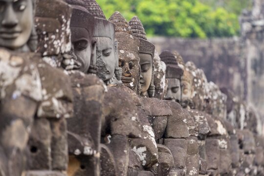 54 demons on the bridge at the south gate of Angkor Thom (Hindu myth of the Cherry of the Milk Ocean), UNESCO World Heritage Site, Angkor Wat, Siem Reap, Cambodia