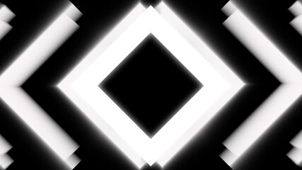 Black and white neon glowing diamond shape with abstract geometric light streaks on dark background - Powered by Adobe