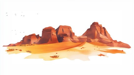 Tassili n&rsquo;Ajjer National Park. Tassili n&rsquo;Ajjer National Park hand drawn watercolor illustration on white background