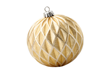 Golden textured christmas ornament isolated on transparent background