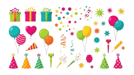 Festive Collection: An array of vibrant party elements, including presents, balloons, and confetti, ready to bring joy to any celebration.