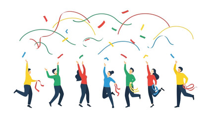 Joyful Celebration: A lively assembly of people joyfully celebrate, showering colorful confetti as a symbol of merriment.