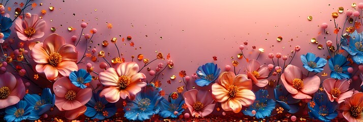 Panoramic Spring Floral Arrangement with Delicate Pink and Blue Blossoms