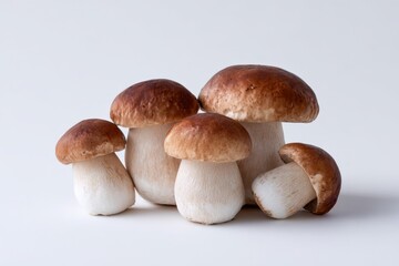 Fresh porcini mushrooms group on white background