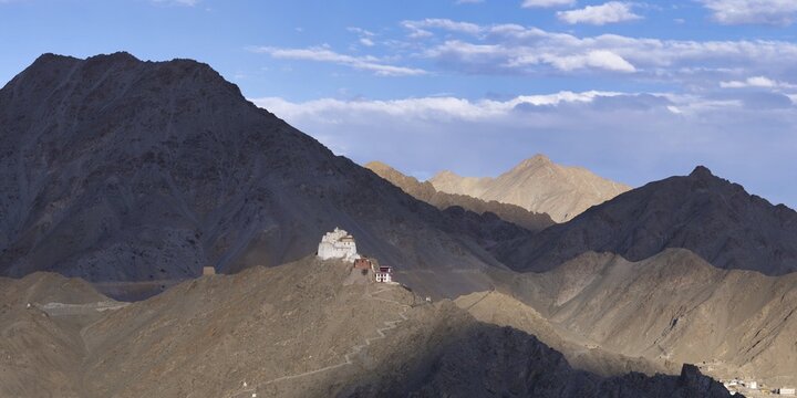 The Namgyal Tsemo Gompa monastery on Tsenmo Hill, a viewpoint over Leh, Ladakh, Jammu and Kashmir, India