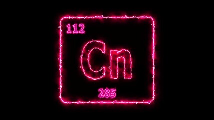 Copernicium - periodic table element symbol hologram, chemical element Periodic Table, atomic weight element number ,glowing on black background in 4K.