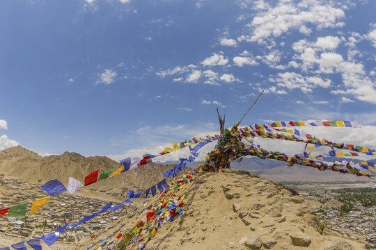 Panorama from Tsenmo Hill over Leh and the Indus Valley, Ladakh, Jammu and Kashmir, India