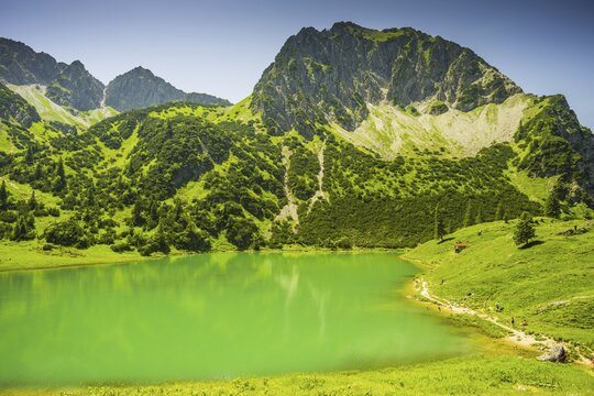 Lower Gaisalpsee, behind it the Rubihorn, 1957 m, Allg&auml;u Alps, Allg&auml;u, Bavaria, Germany