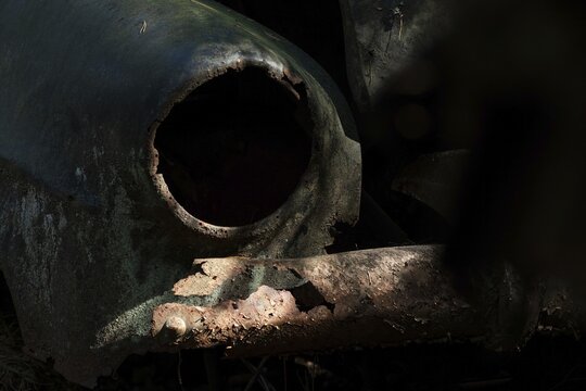 Rust on car bodywork, Kyrk&ouml; Mosse car cemetery, Ryd, Tingsryd, Kronobergs l&auml;n, Sweden