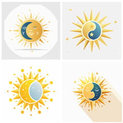Fototapeta premium Sun and moon celestial symbols collection golden and blue icon set for designs