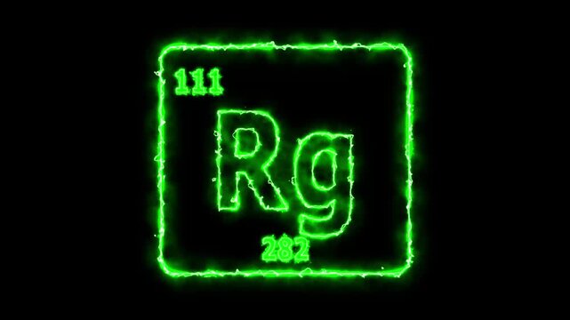 Roentgenium - periodic table element symbol hologram, chemical element Periodic Table, atomic weight element number ,glowing on black background in 4K.