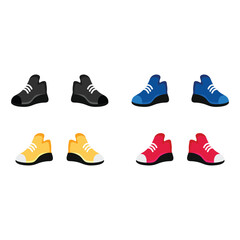 Different colors of sneakers in flat style on white background