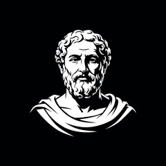 Greek or Roman philosopher, scientist, antique bust. Vector on a black background.