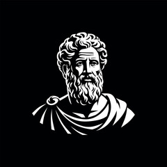 Greek or Roman philosopher, scientist, antique bust. Vector on a black background.