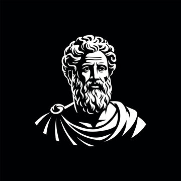 Greek or Roman philosopher, scientist, antique bust. Vector on a black background.