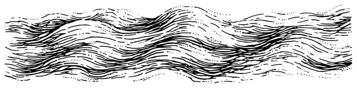Abstract wavy lines texture background resembling flowing hair or water current in ink sketch style